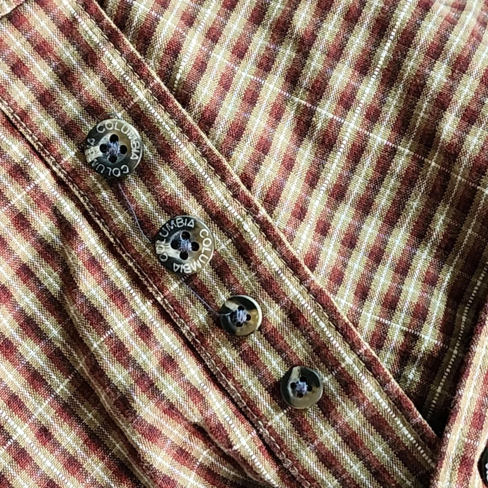 Columbia Button Down Shirt Men's XL Long Sleeve Brown Beige Plaid Cotton - Picture 8 of 11
